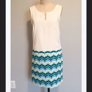 Ann Taylor Summer Shift Dress, sz 4, white blue and green